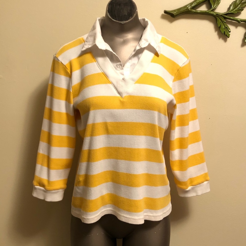 Studio Works Petite Striped Collared V-Neck